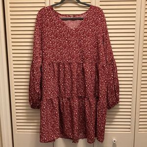 🐕‍🦺🐕🐩🦮ACCEPTING OFFERS🐕‍🦺🐕🐩🦮 Red tiered, ruched, long sleeve dress.